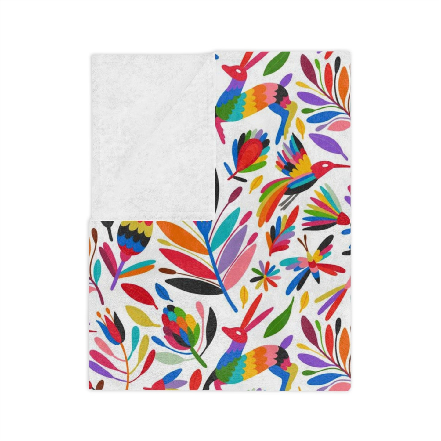 Otomi art Velveteen Minky Blanket for Mexican friends or Mexican family. Mexican blanket with colorful Otomi art.