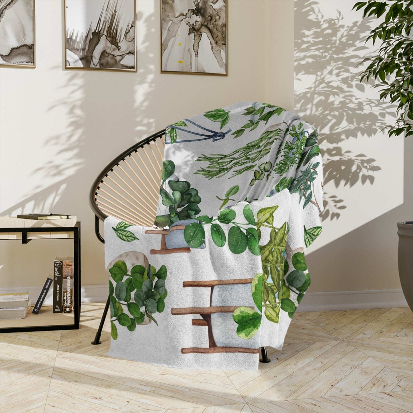 Hoya plant with pots Velveteen Minky Blanket for plant lady, plant mom or plant lover. House plants themed Christmas gift