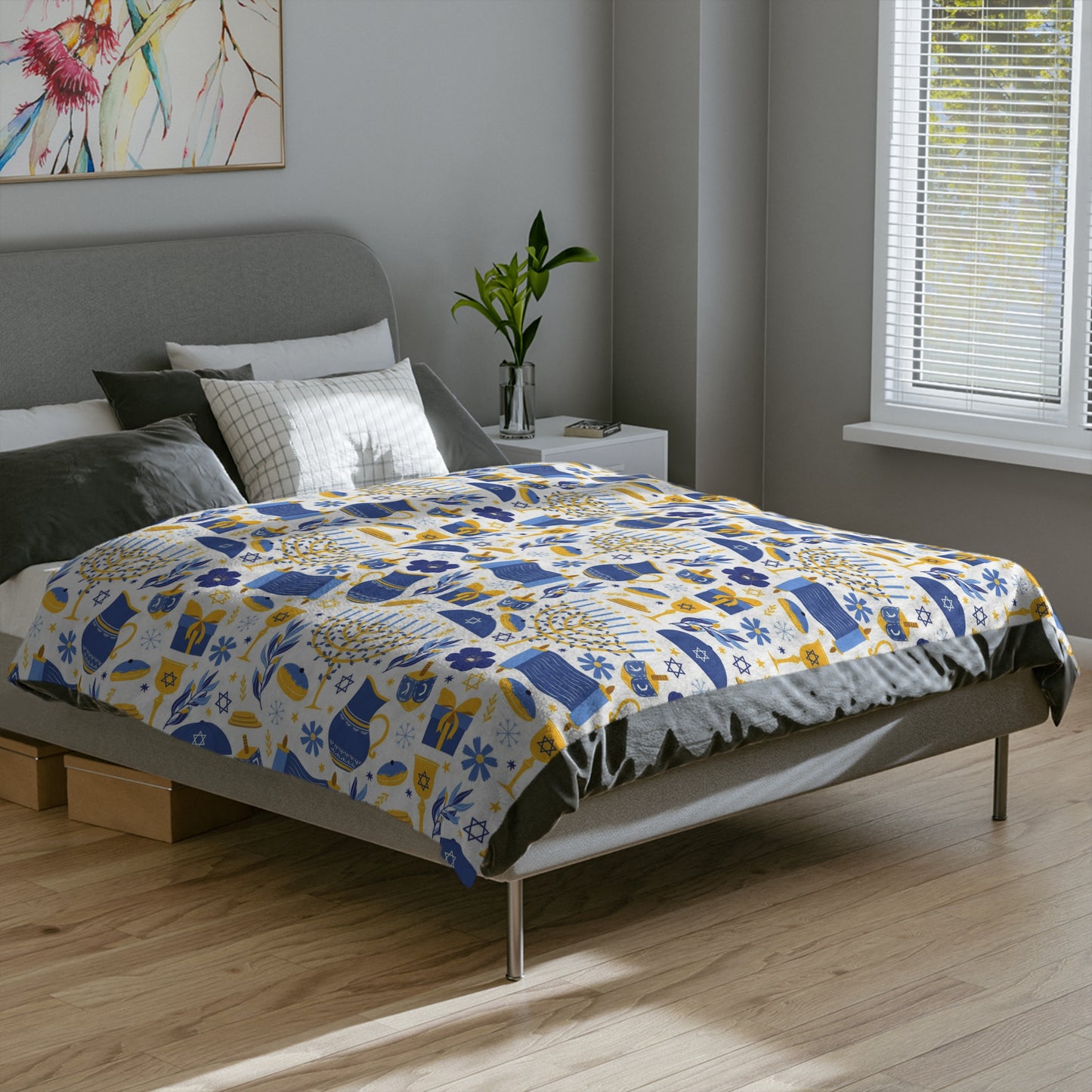 Hanukkah Velveteen Minky Blanket: 3 Sizes for Kids, Throw, or Queen Bed. Celebrate in Warmth & Styles. Hannukah gift