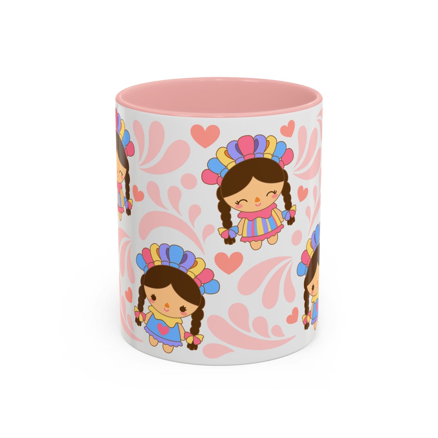 Pink Talavera and Mexican Doll coffee mug , Christmas Birthday Gift, Mexican Heritage Kitchen Decor, Microwavable Dishwasher Safe, Accent
