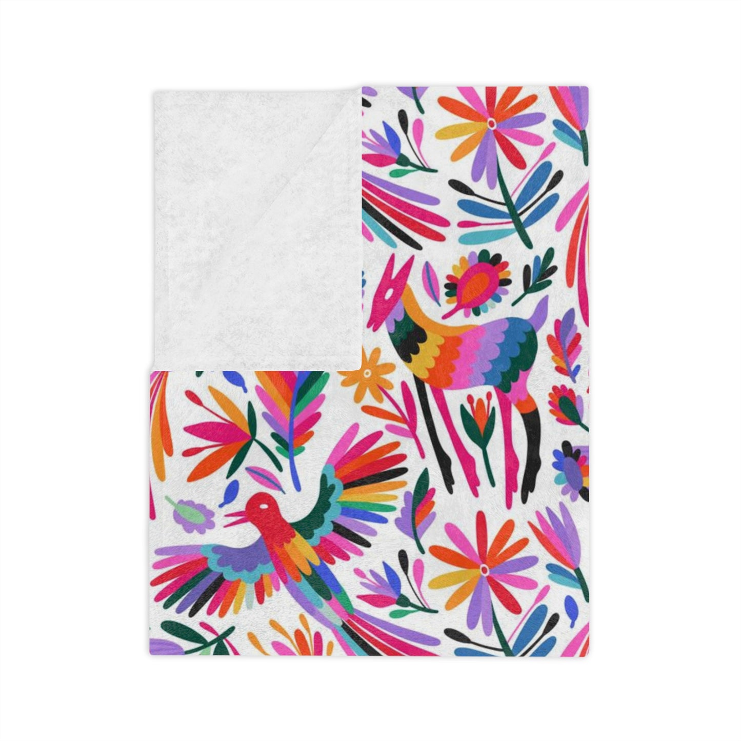Otomi Velveteen Minky Blanket for Mexican home decor. Christmas gift for him or her. Mexican blanket with colorful Otomi art.