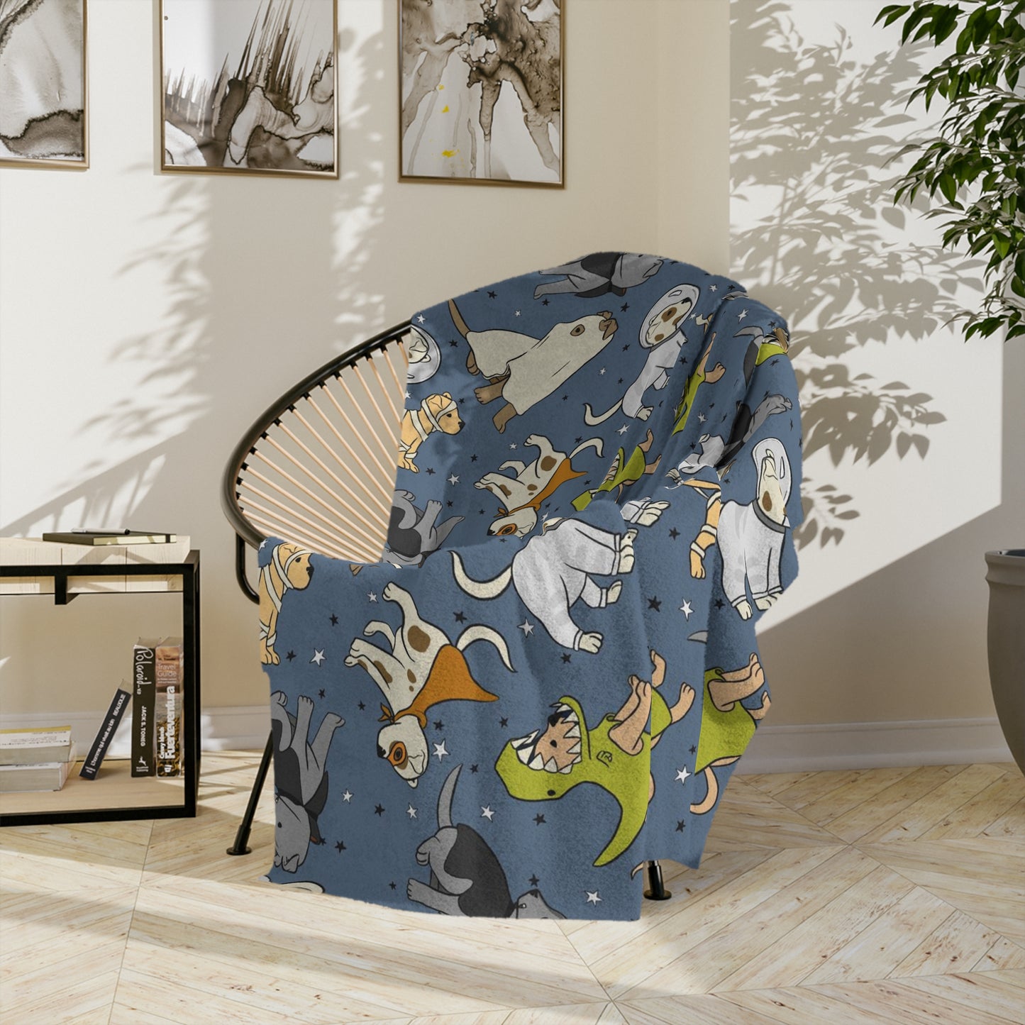 Dogs with Halloween costumes Velveteen Minky Blanket for dog lovers and Halloween lovers.