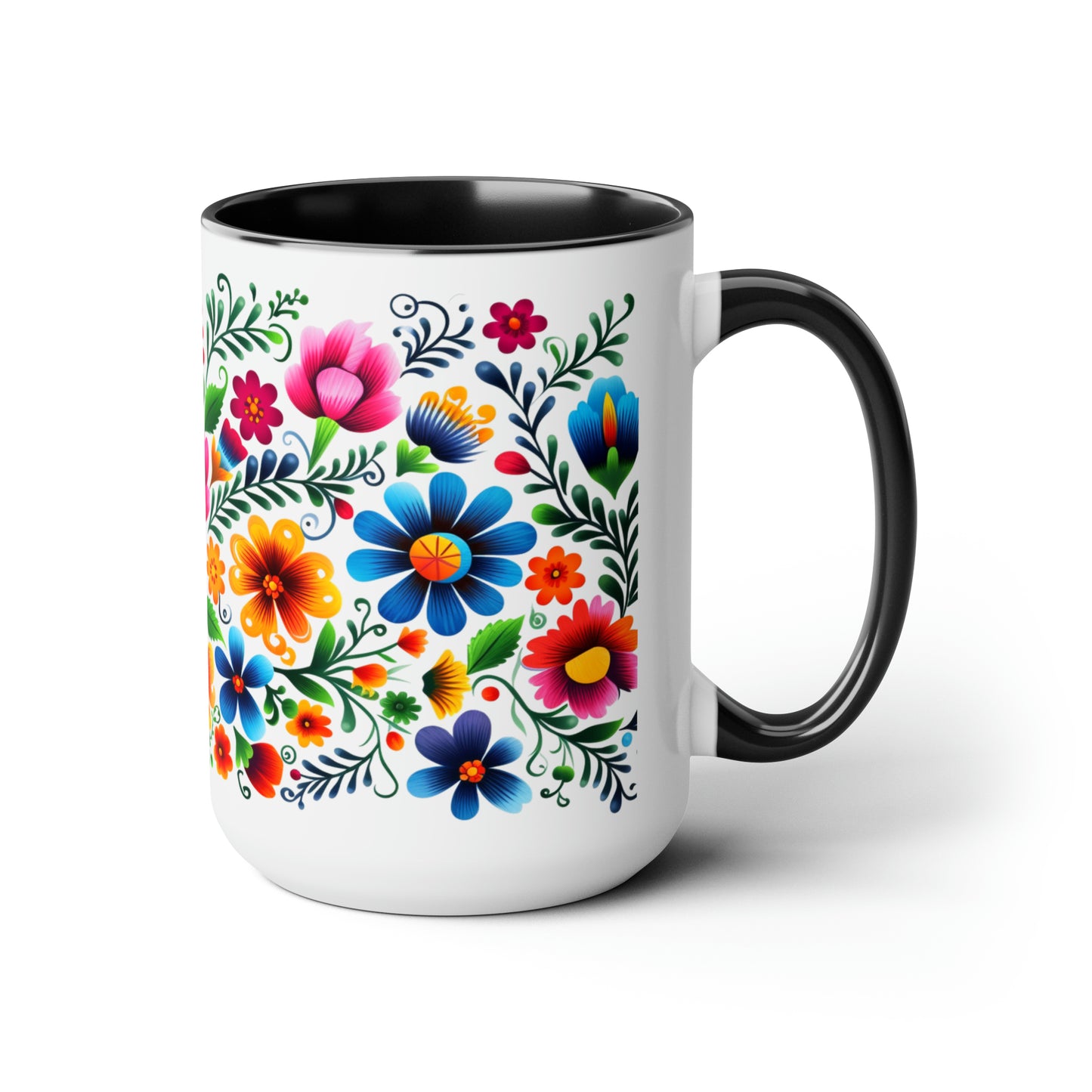 Mexican flowers Coffee Mugs, 15oz for Mexican mom, comadre or Mexican tia. Tia gift, Mothers Day gift ideas. Madrina gift. Mexican folk art