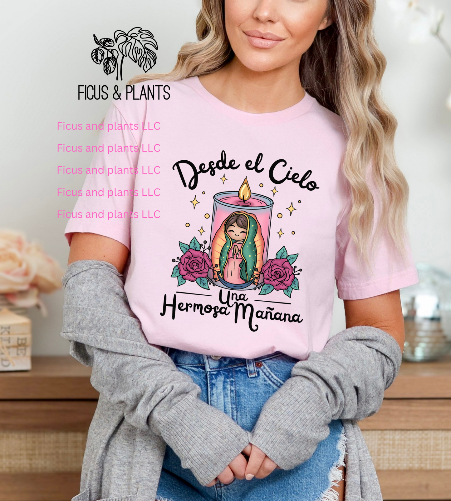 Desde el cielo una hermosa mañana tshirt. Virgen de Guadalupe shirt. Pink shirt virgencita.