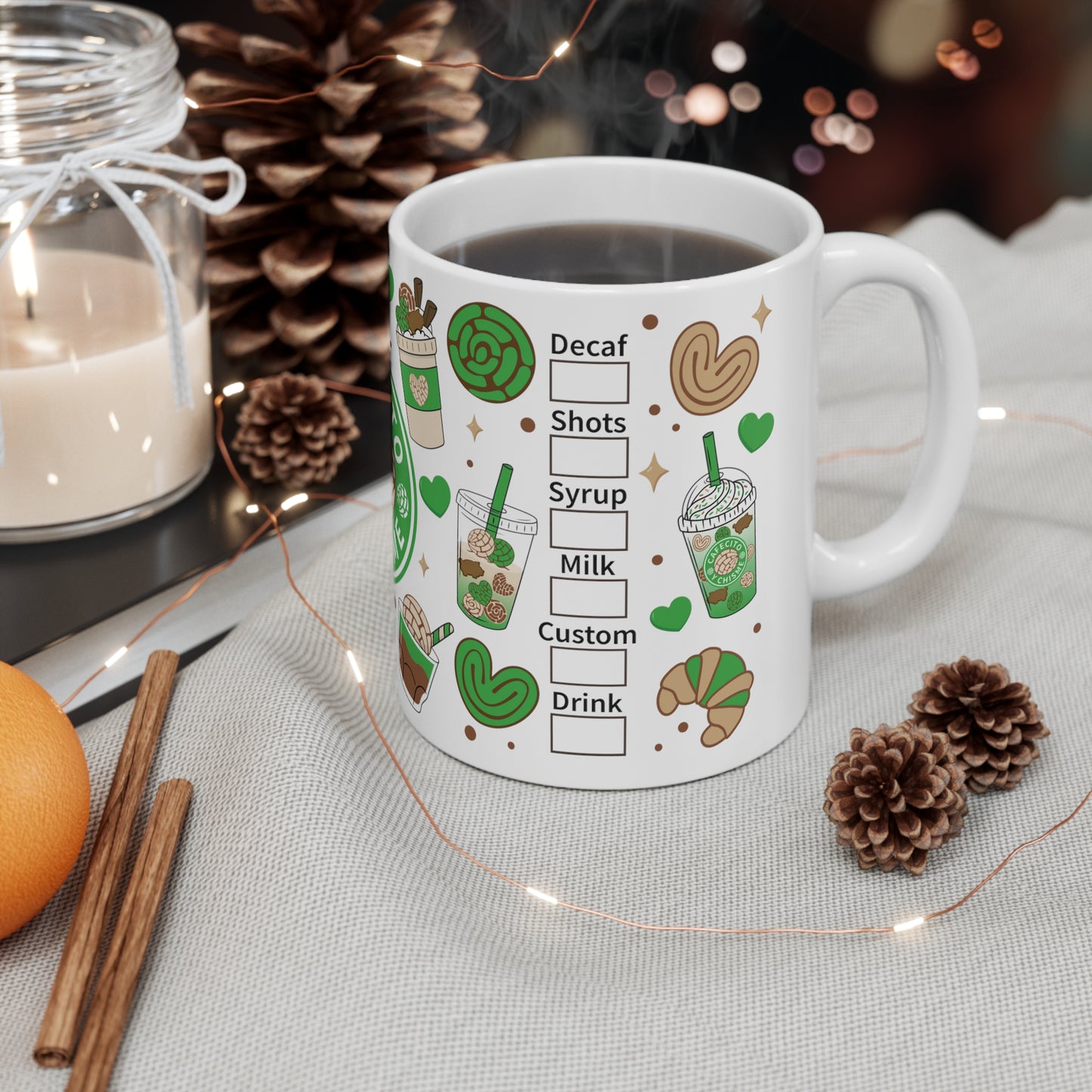 Green chismecito y cafe Ceramic Mug 11oz for comadres and best friends . Godmothers Christmas gift ideas. Navidad gift for Mexican family. Mexican coffee