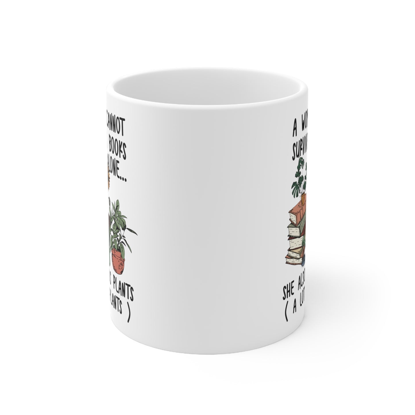 Books and plants lover Ceramic Mug 11oz. Plant lover and bookr lover coffee mug. Bookmark and plant lady mug