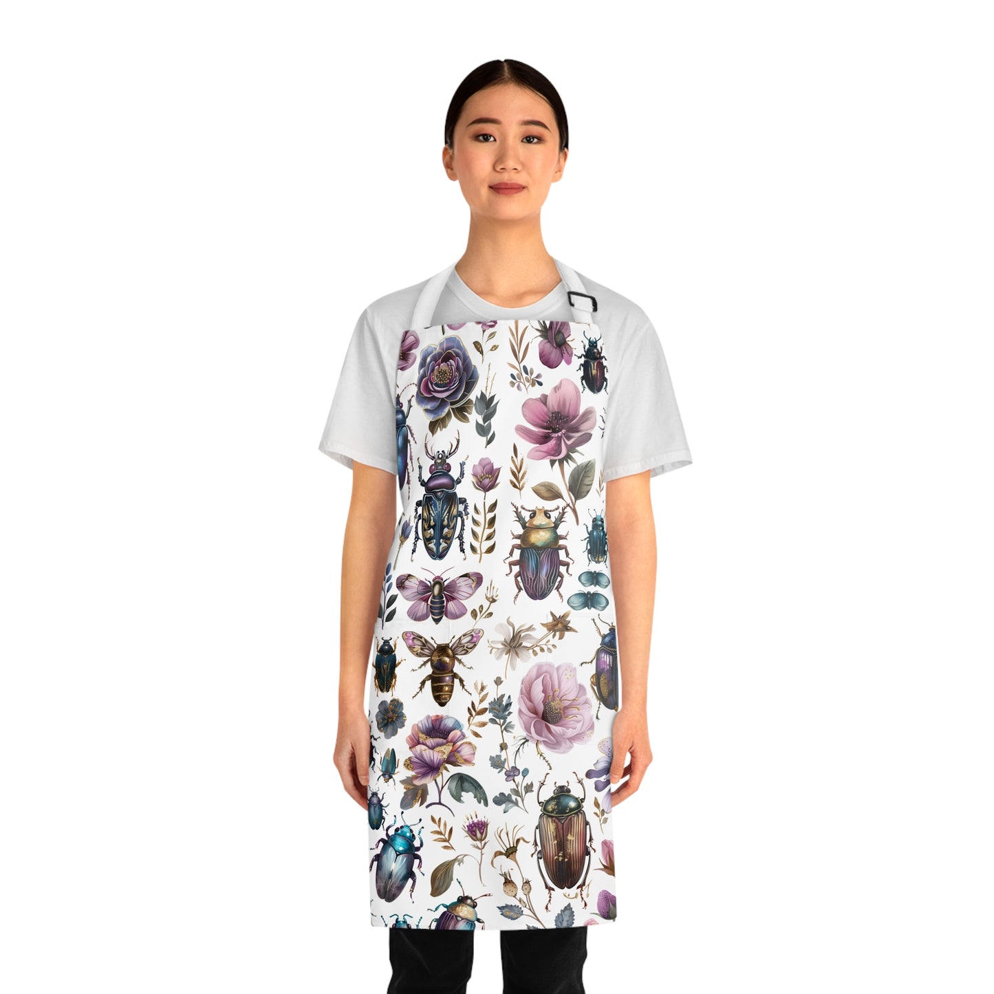 Beetles and purples flowers Apron. Victorian beetles and flowers art.