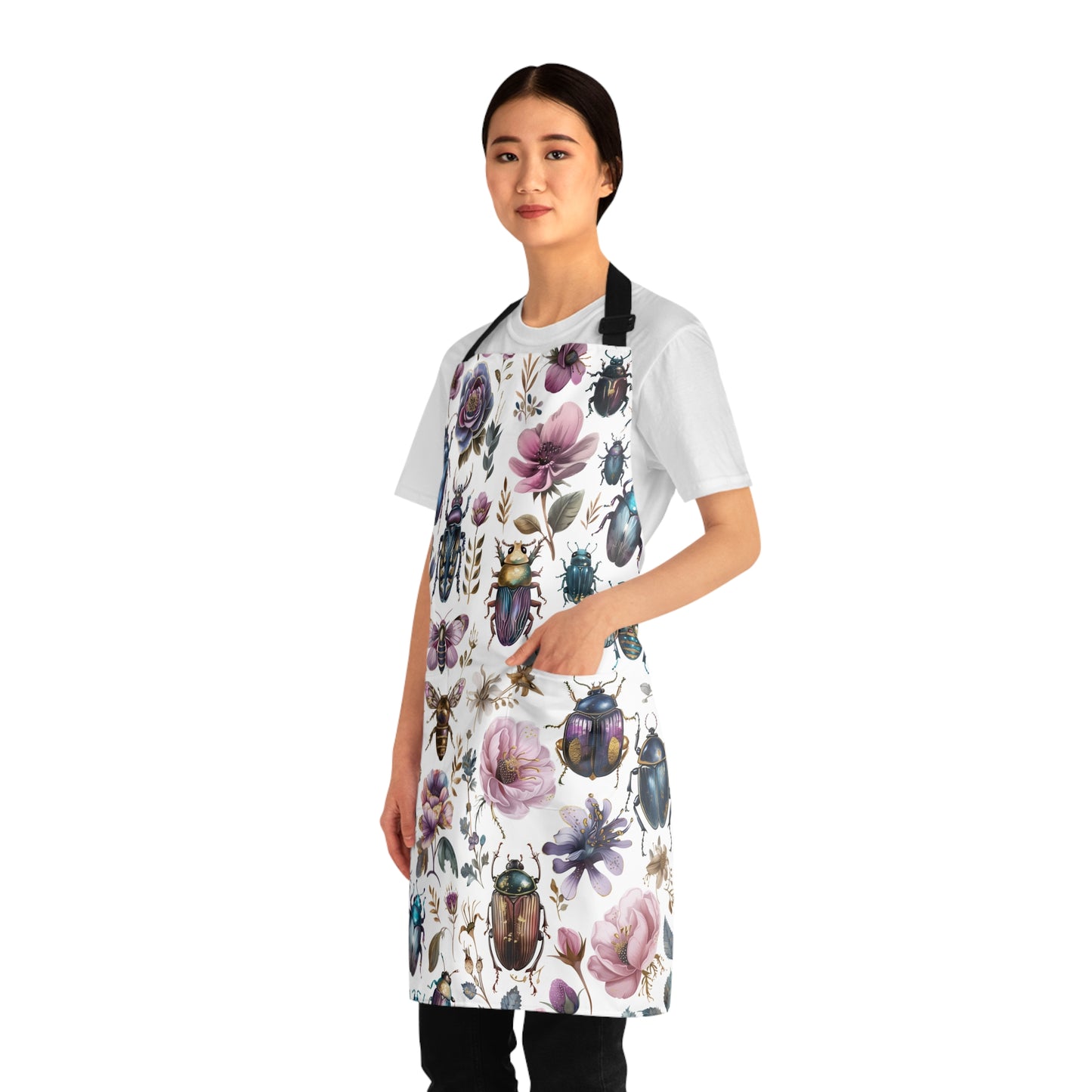 Beetles and purples flowers Apron. Victorian beetles and flowers art.