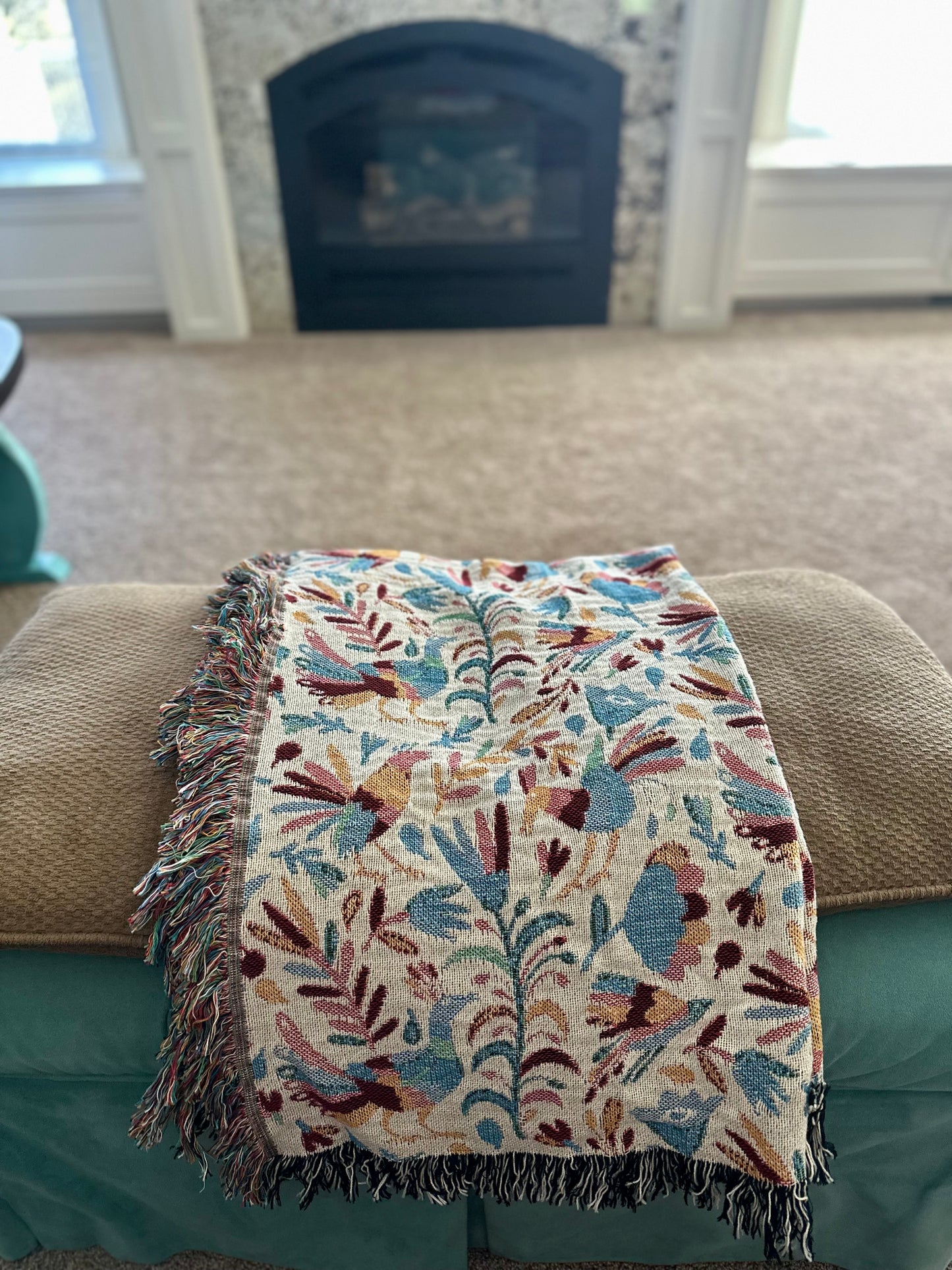 Otomi blanket for Mexican family. Otomi with soft color for modern Mexican home decor. Otomi tapestry for Mexican friend. Mexican mom gift