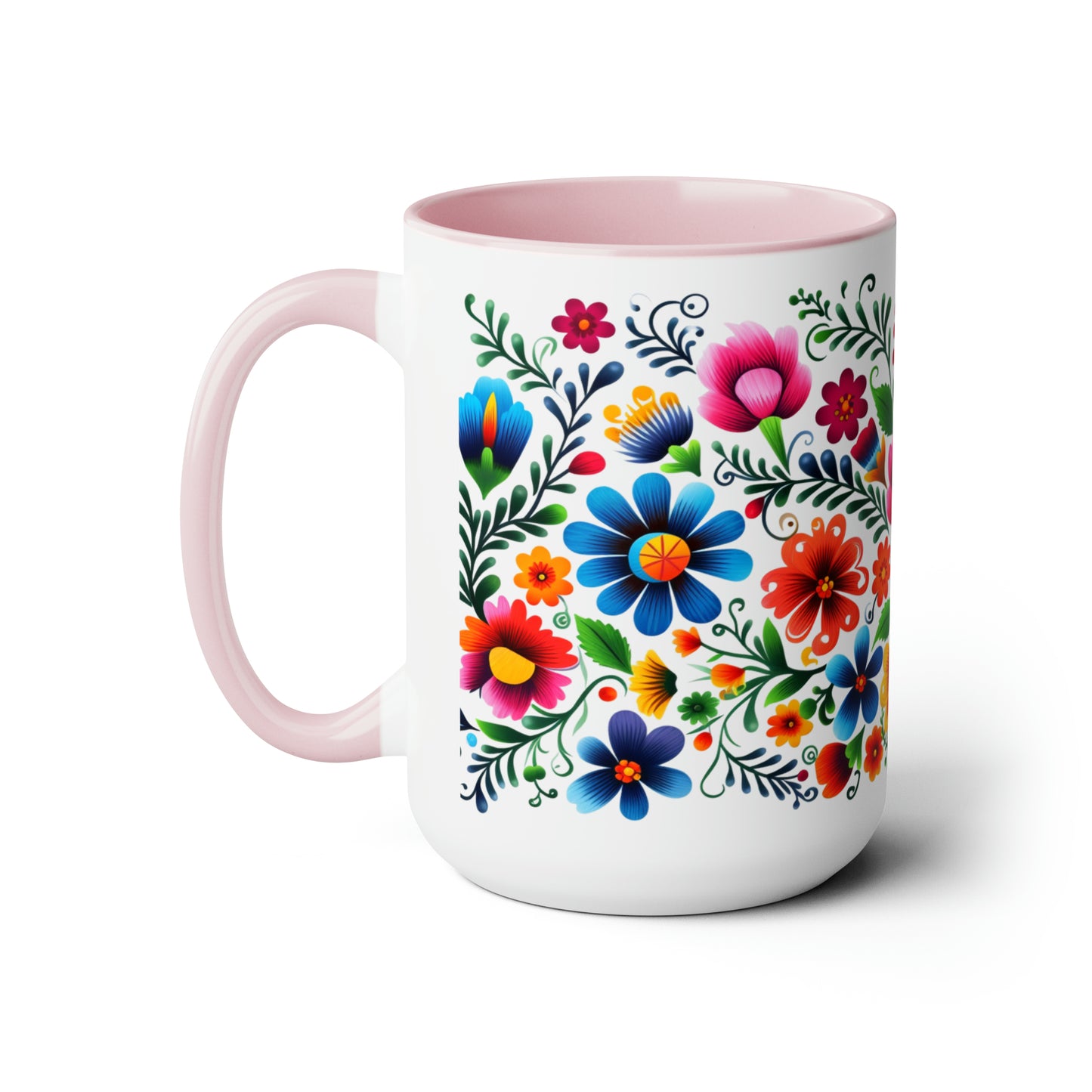 Mexican flowers Coffee Mugs, 15oz for Mexican mom, comadre or Mexican tia. Tia gift, Mothers Day gift ideas. Madrina gift. Mexican folk art