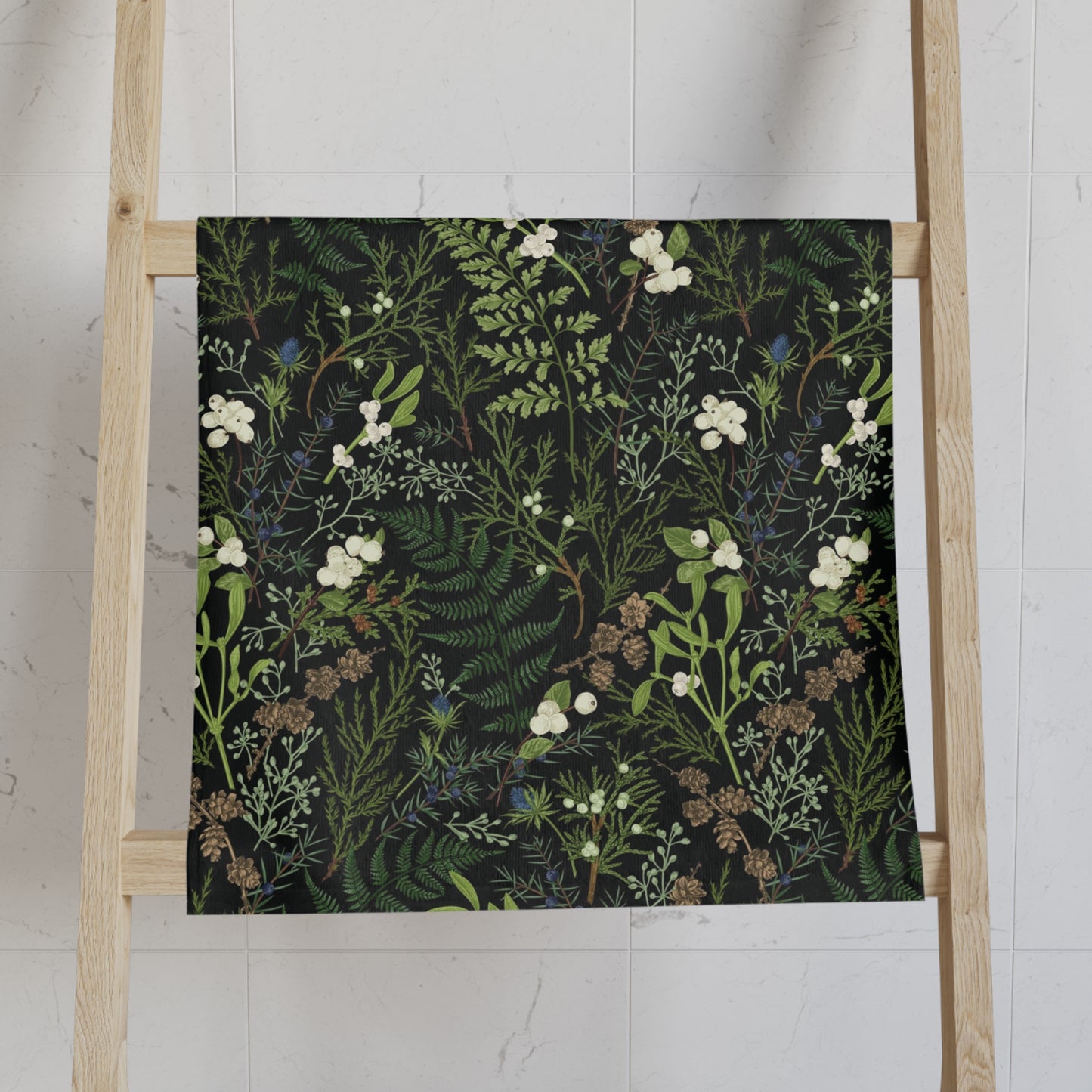 Ferns and plant leaves tea towel. Set of 2 cotton Plants kitchen towel.