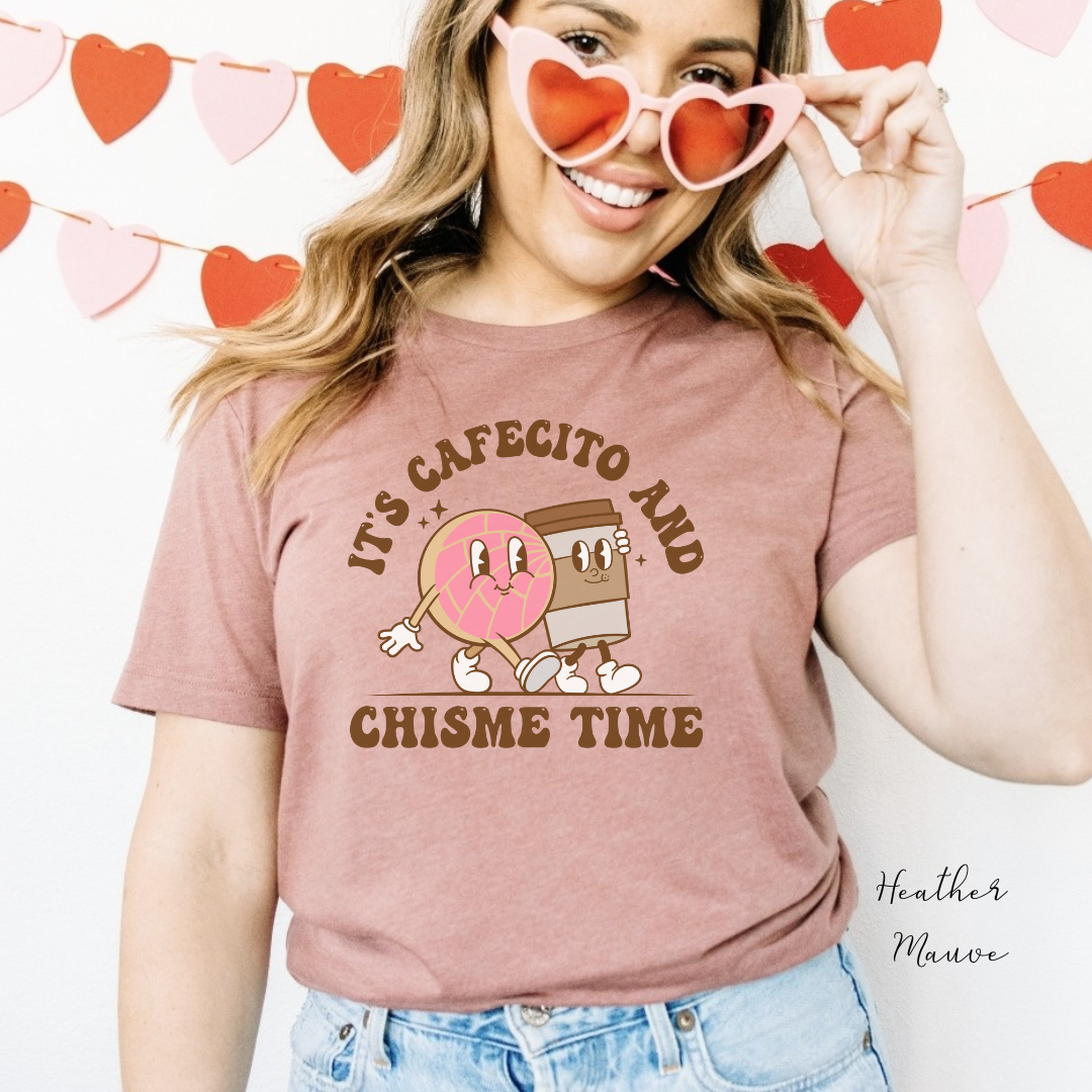 Cafecito y chisme time tshirt for Latina friend, Mexican best friend or comadre. Christmas gift for Mexican chismosa amiga.