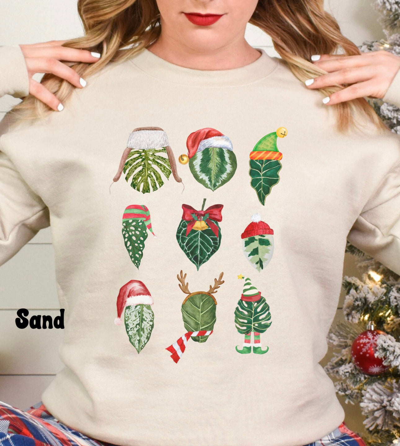 Christmas plant Sweatshirt with monstera, alocasia, ficus, calathea with christmas accessories for plant daddy, plant lady or plant mama.