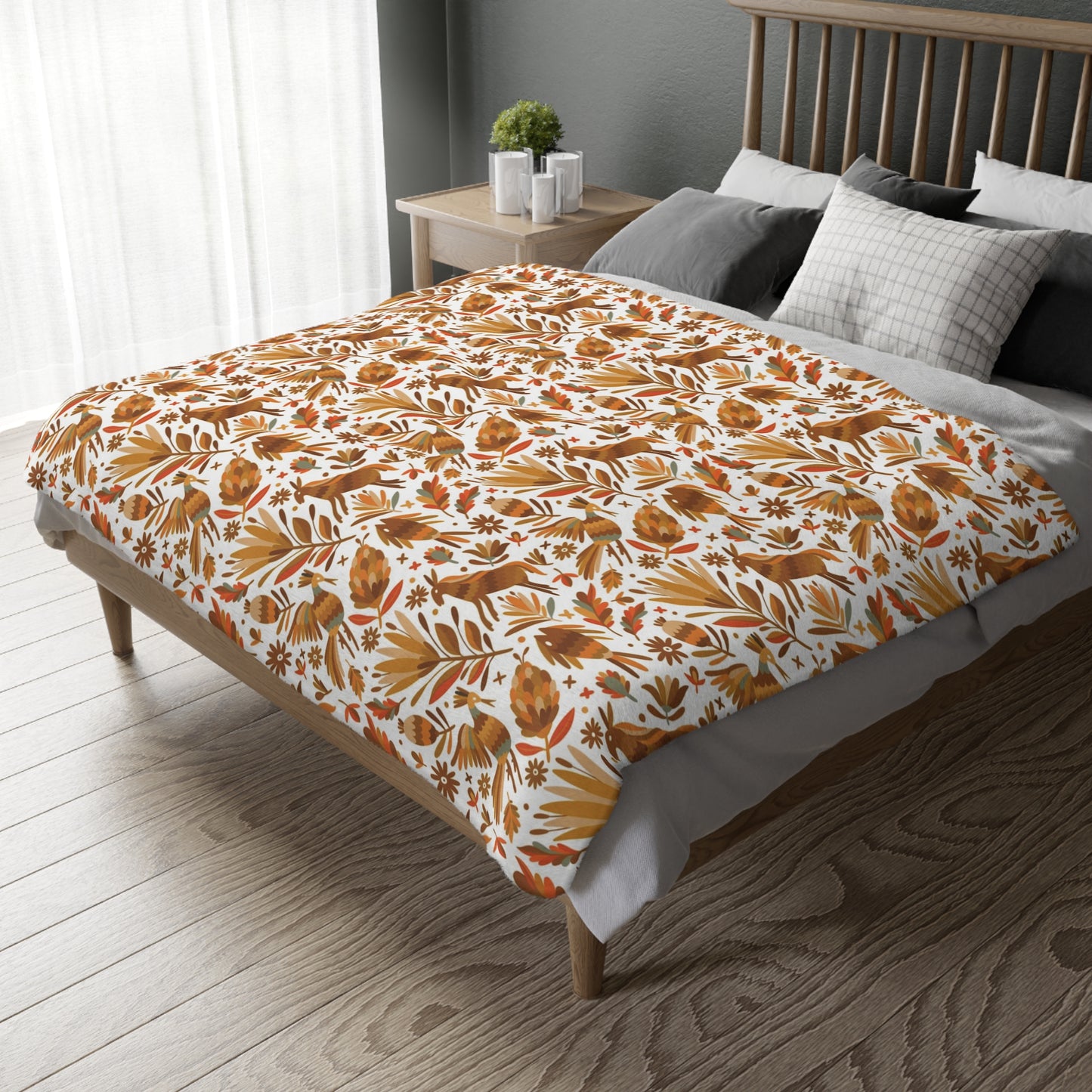 Otomi blanket printed on both side. 80x60” Mexican blanket with Mexican folk art