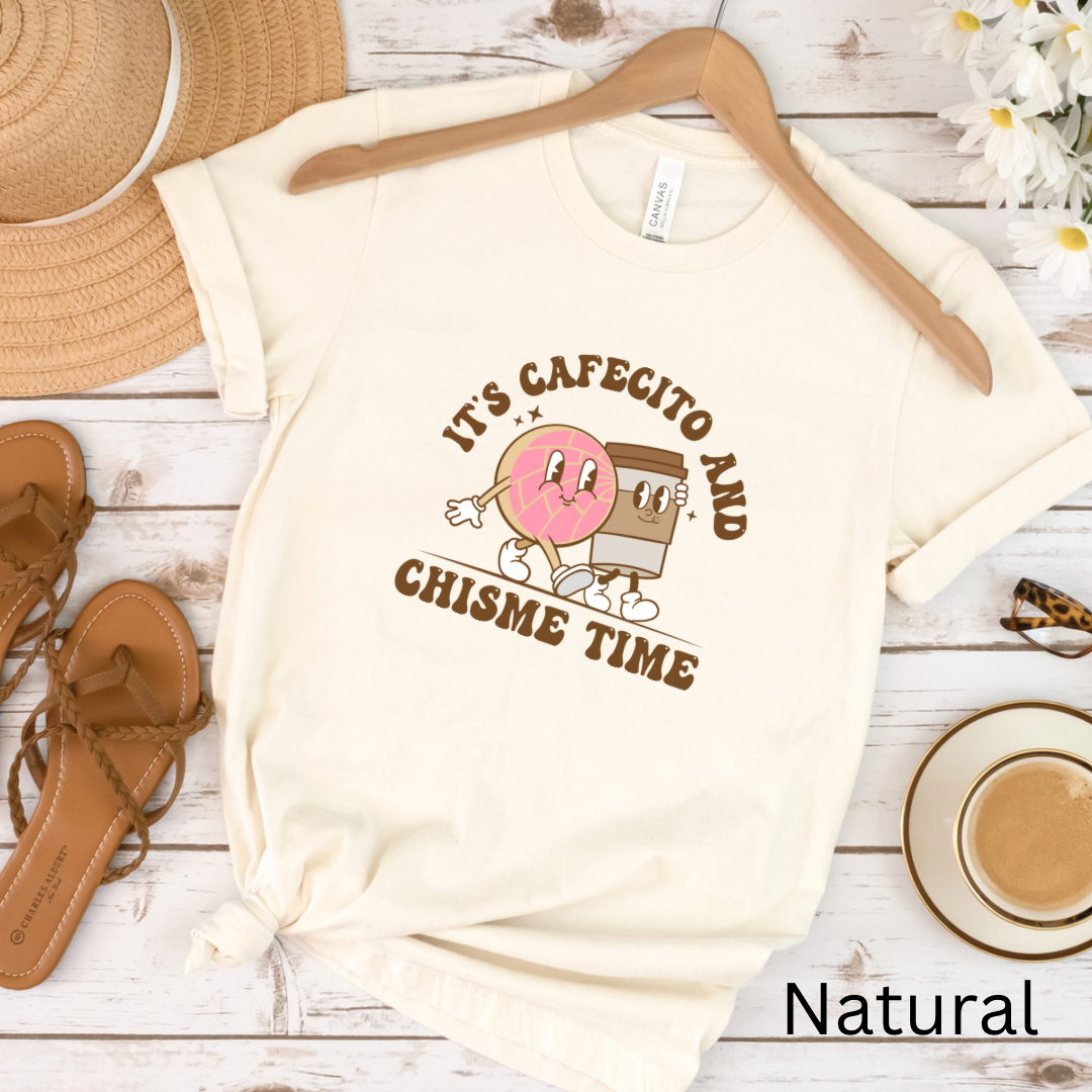 Cafecito y chisme time tshirt for Latina friend, Mexican best friend or comadre. Christmas gift for Mexican chismosa amiga.