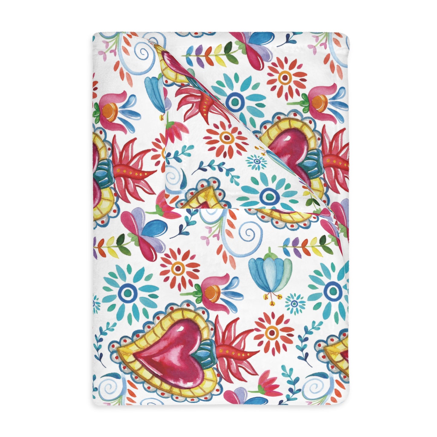 Milagritos blanket. Sacred hearts with blue flowers 80x60” soft blanket for Latin mom or Latina friend.