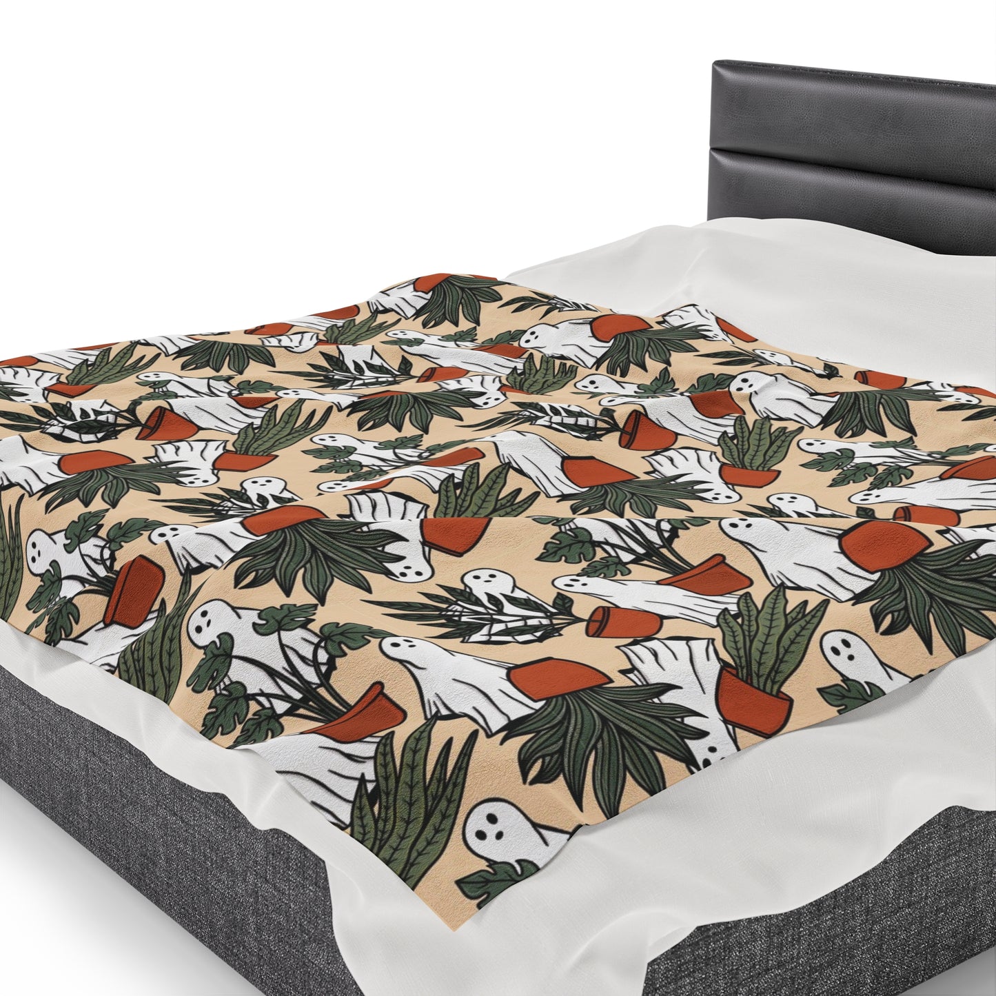 Ghost blanket for plant lovers. Ghosts and Potted Plants Flannel soft Blanket, 80x60” - Halloween Design, Double Sided Print