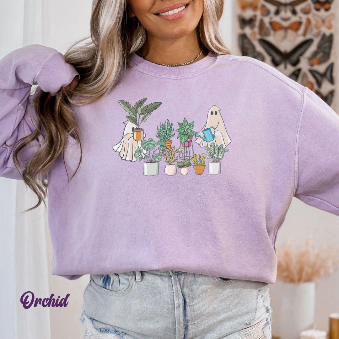 Plants and ghosts Unisex Sweatshirt for plant daddy, plant lover or gardener. Crazy plant lady sweatshirt with ghosts.
