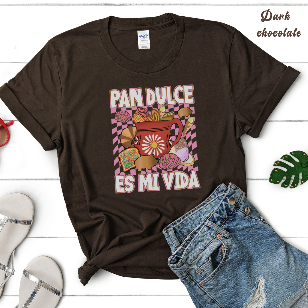 Pan dulce es mi vida tshirt. Mexican shirt for her or him. Unisex Heavy Cotton Tee with Mexican pastries. Cafecito, concha y chisme