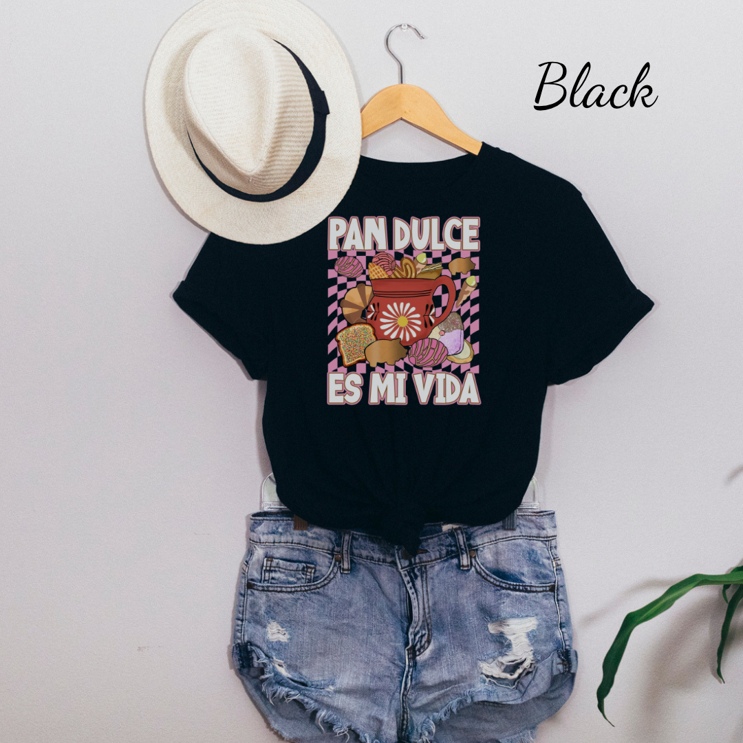 Pan dulce es mi vida tshirt. Mexican shirt for her or him. Unisex Heavy Cotton Tee with Mexican pastries. Cafecito, concha y chisme