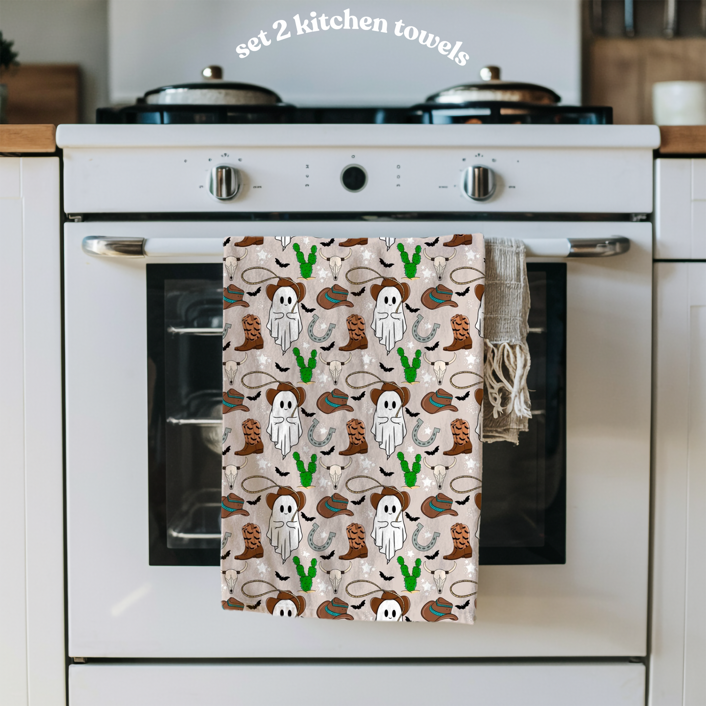 Western ghost kitchen towel. Set of 2 cotton tea owels.