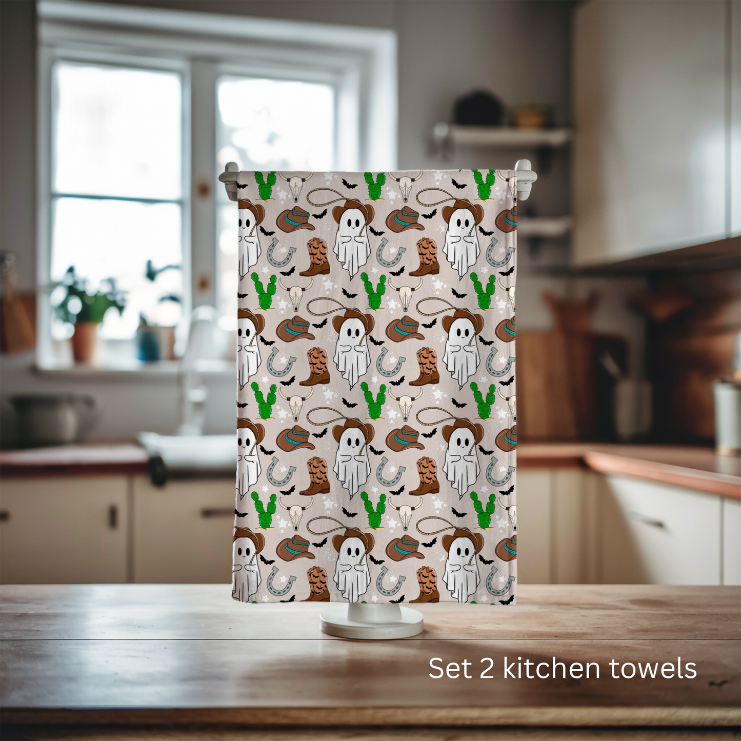 Western ghost kitchen towel. Set of 2 cotton tea owels.