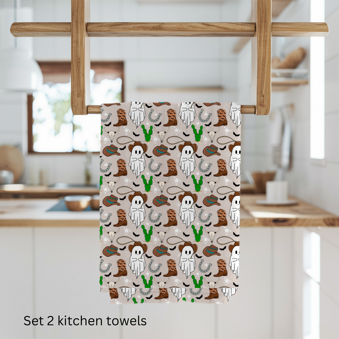 Western ghost kitchen towel. Set of 2 cotton tea owels.