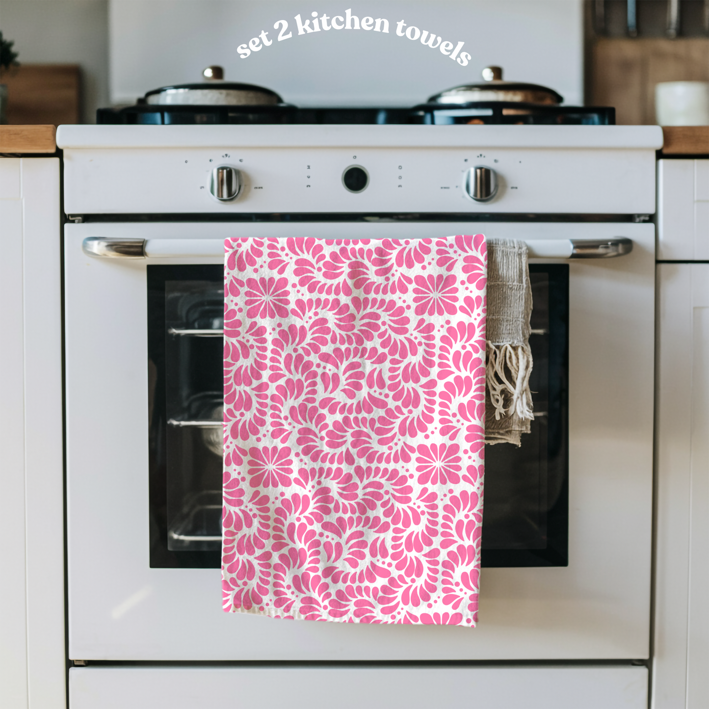 Pink Mexican Kitchen Towel – set of two cotton Tea Towel – Flour Sack Dish Towel for Mexican Aesthetic Kitchen Decor