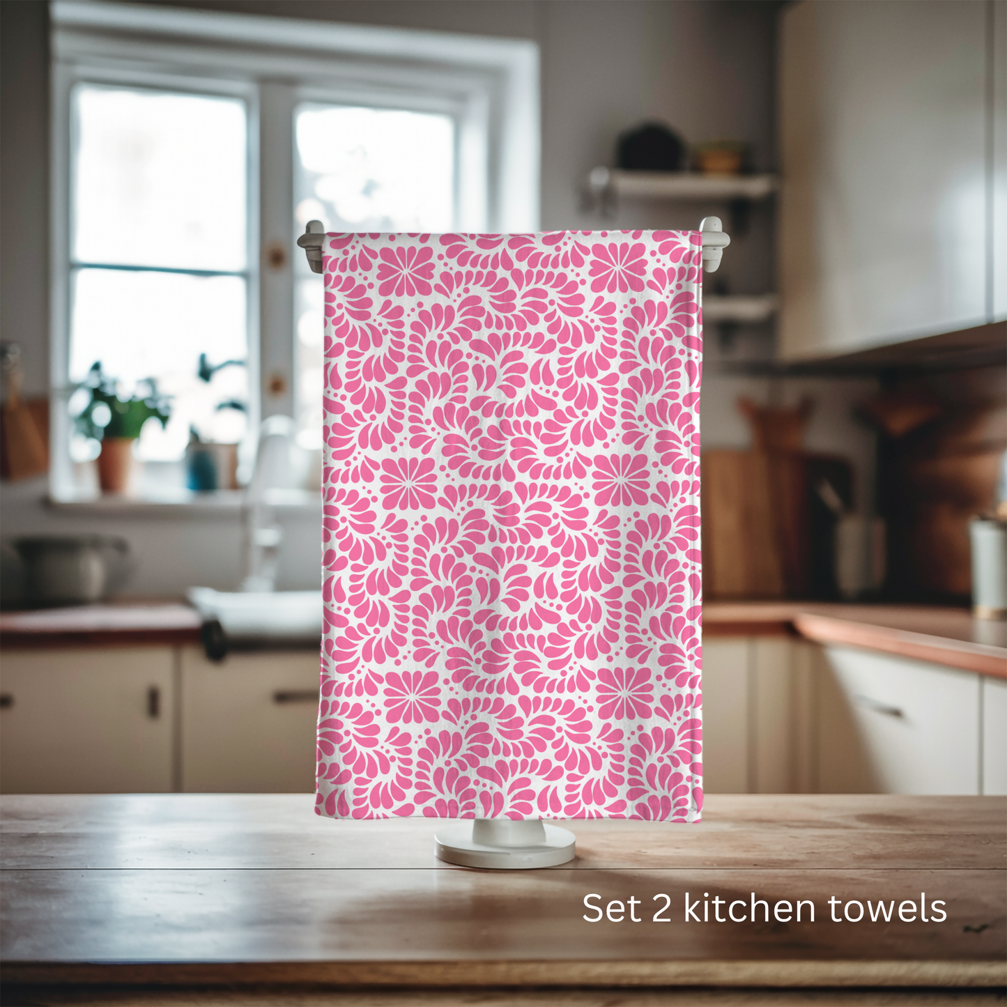 Pink talavera Mexican Kitchen Towel – set of two cotton Tea Towel – Flour Sack Dish Towel for Mexican Aesthetic Kitchen Decor