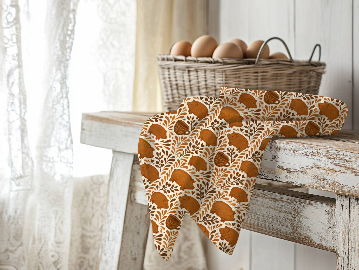 Mexican Marranito kitchenTowels – Set of 2 Cotton puerquitos Towels with Talavera-Inspired Design