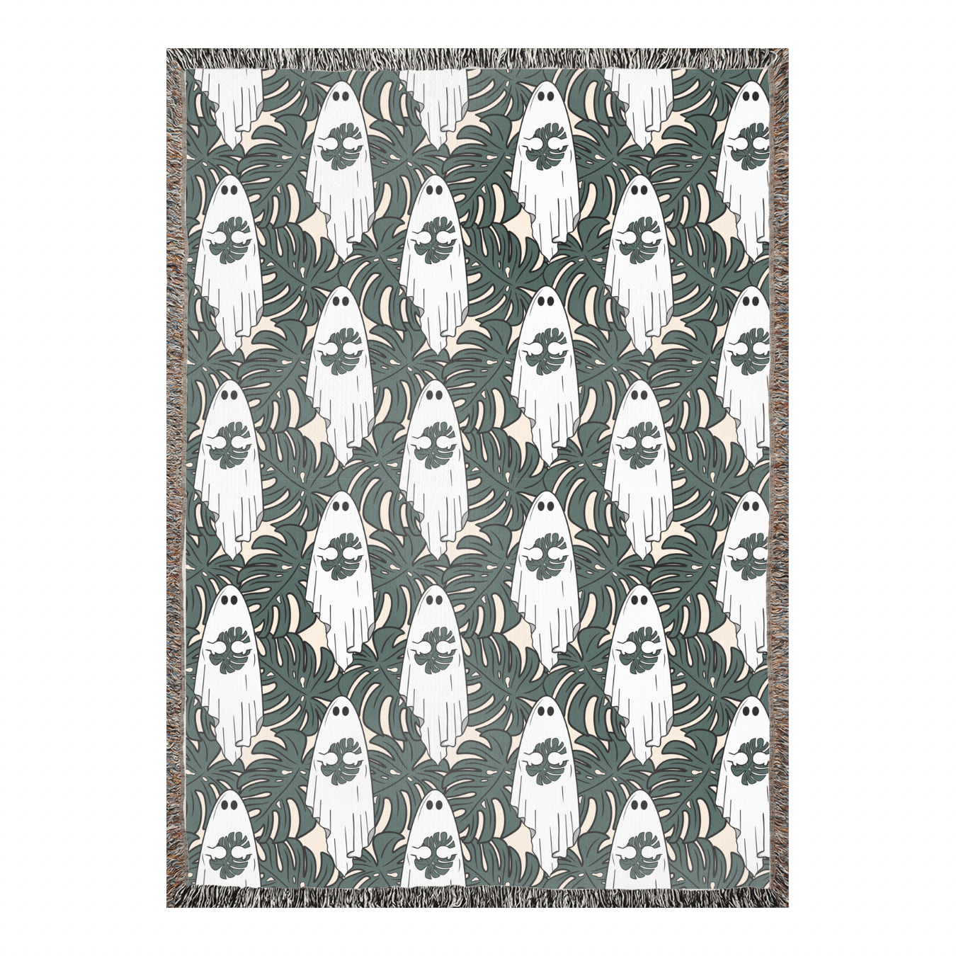 Monstera leaves and ghosts woven blanket 50x60” clearance
