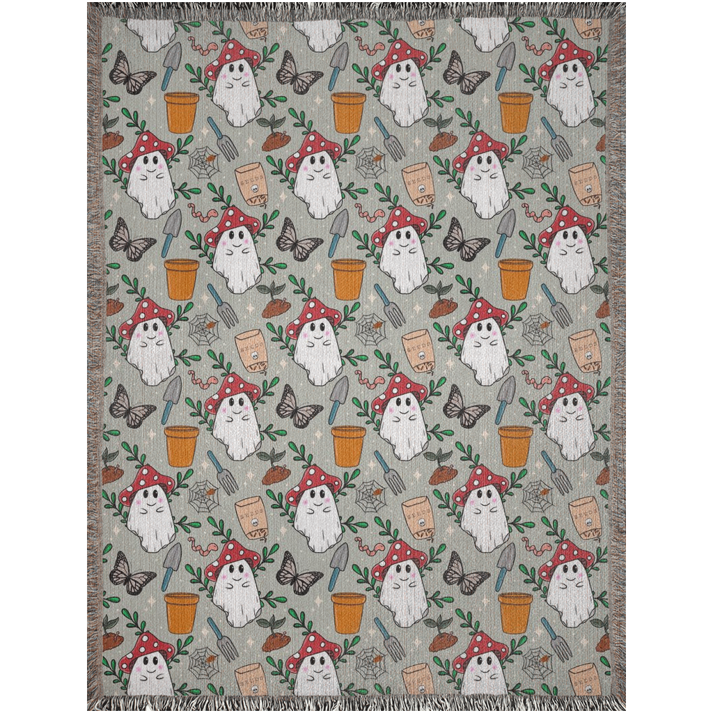 Ghost with mushroom hat woven Blankets. Limited edition.