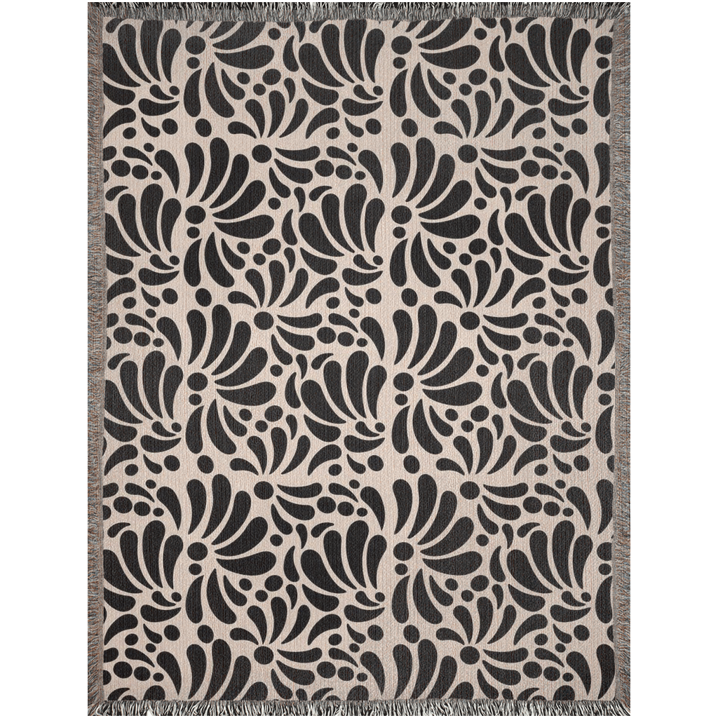 Modern Mexican WOVEN Blanket For Her Or Him. Black And Beige Talavera. Cotton Blanket With Mexican Art. Christmas Gift