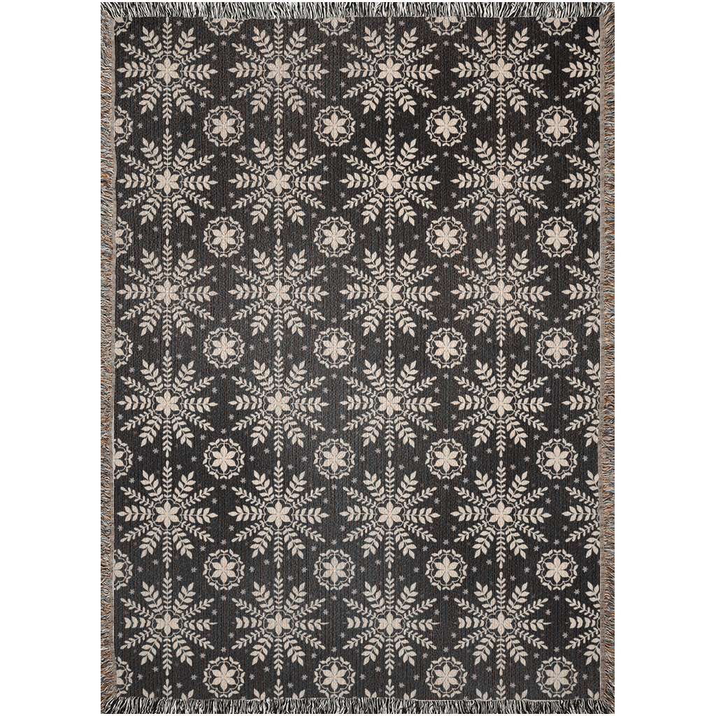 Snowflake Woven Blankets for holiday season. Black throw blanket with snowflakes