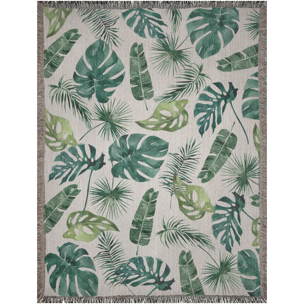 Botanical Woven Blanket with tropical leaves perfect Gift For Plant Mama, Plant Lady. Monstera throw blanket