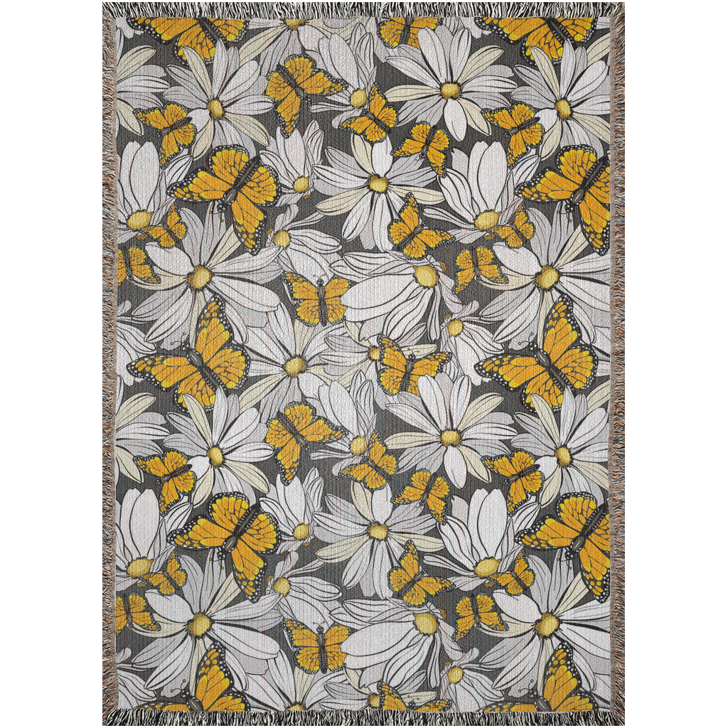 Monarch Butterfly Woven Blankets. White Flowers And Butterflies
