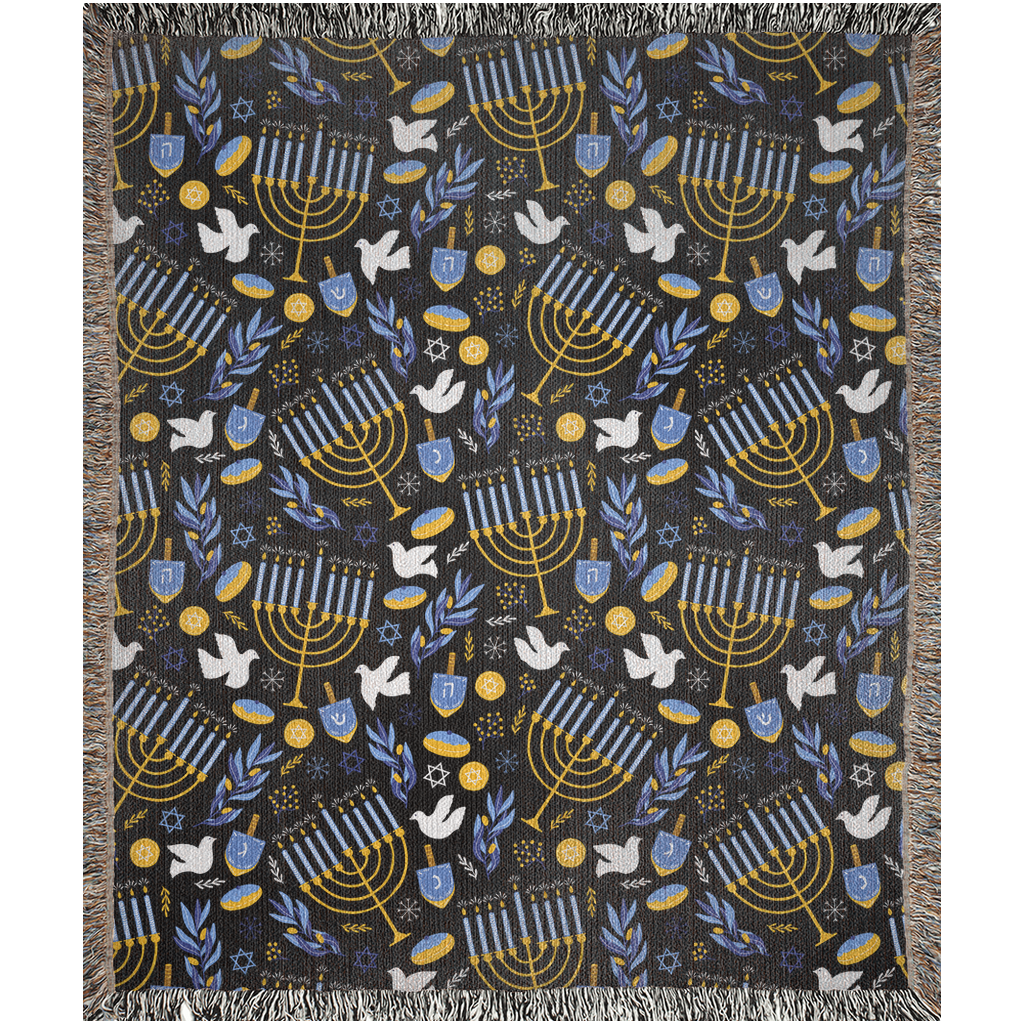 Hannukah home decor. Celebrate Hanukkah in Style with a cute Cozy Cotton Woven Blanket, The Perfect Addition to Your Festival of Lights.