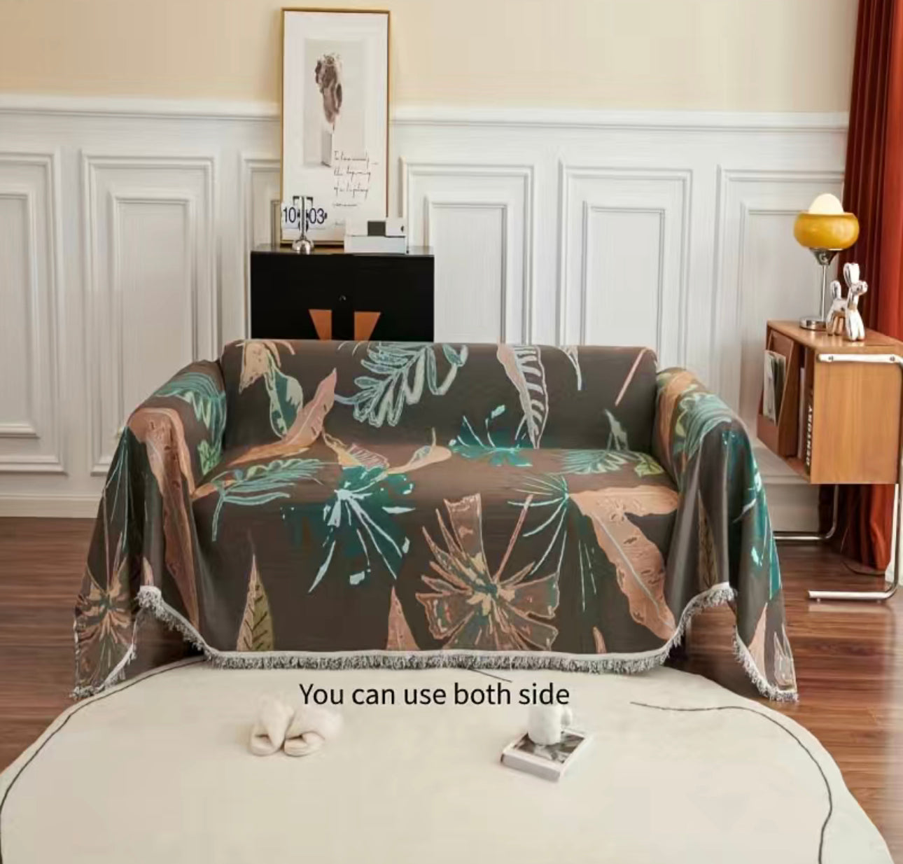 Tropical woven blanket with muted colors 71x118 inches