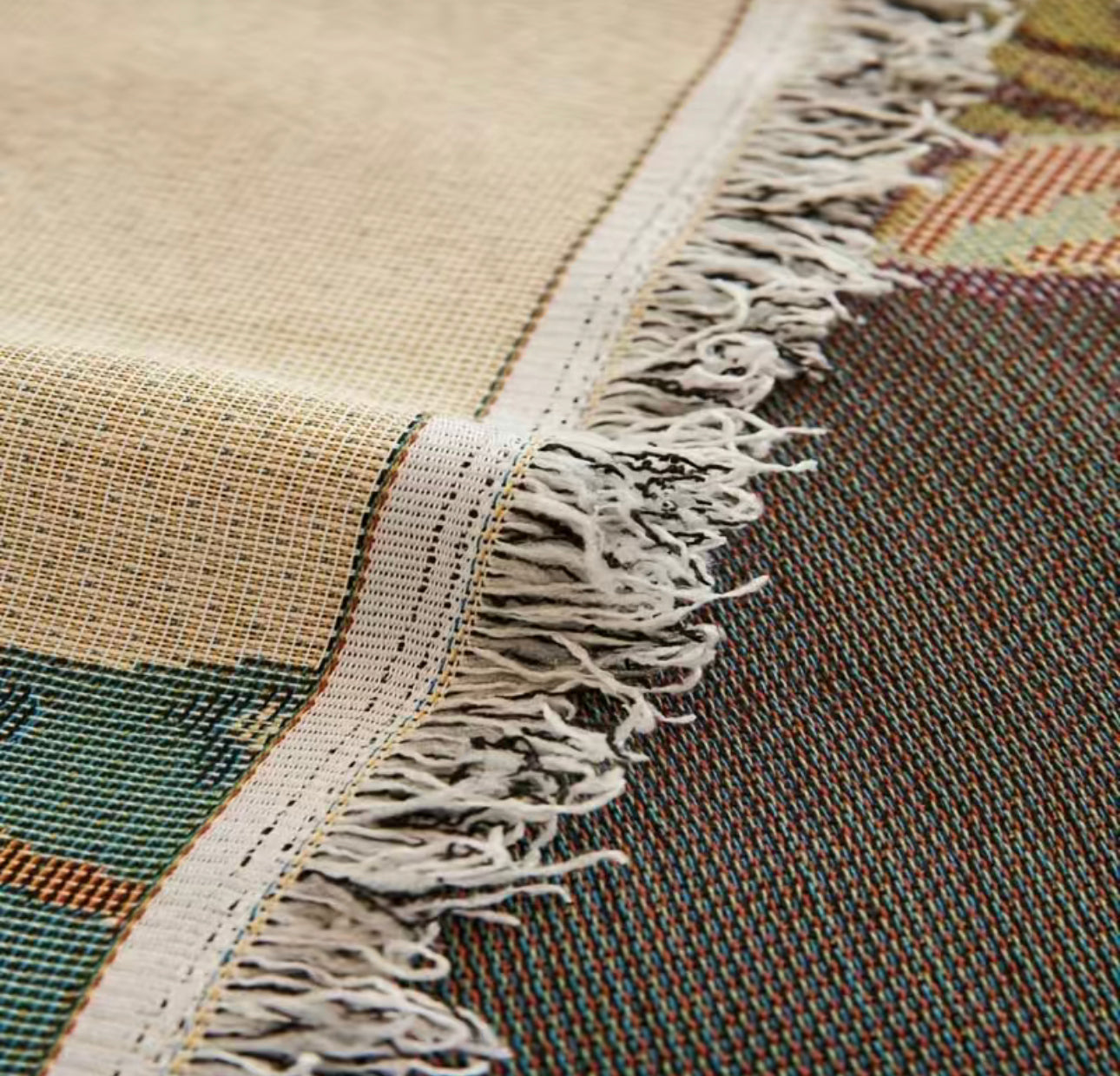 Tropical woven blanket with muted colors 71x118 inches