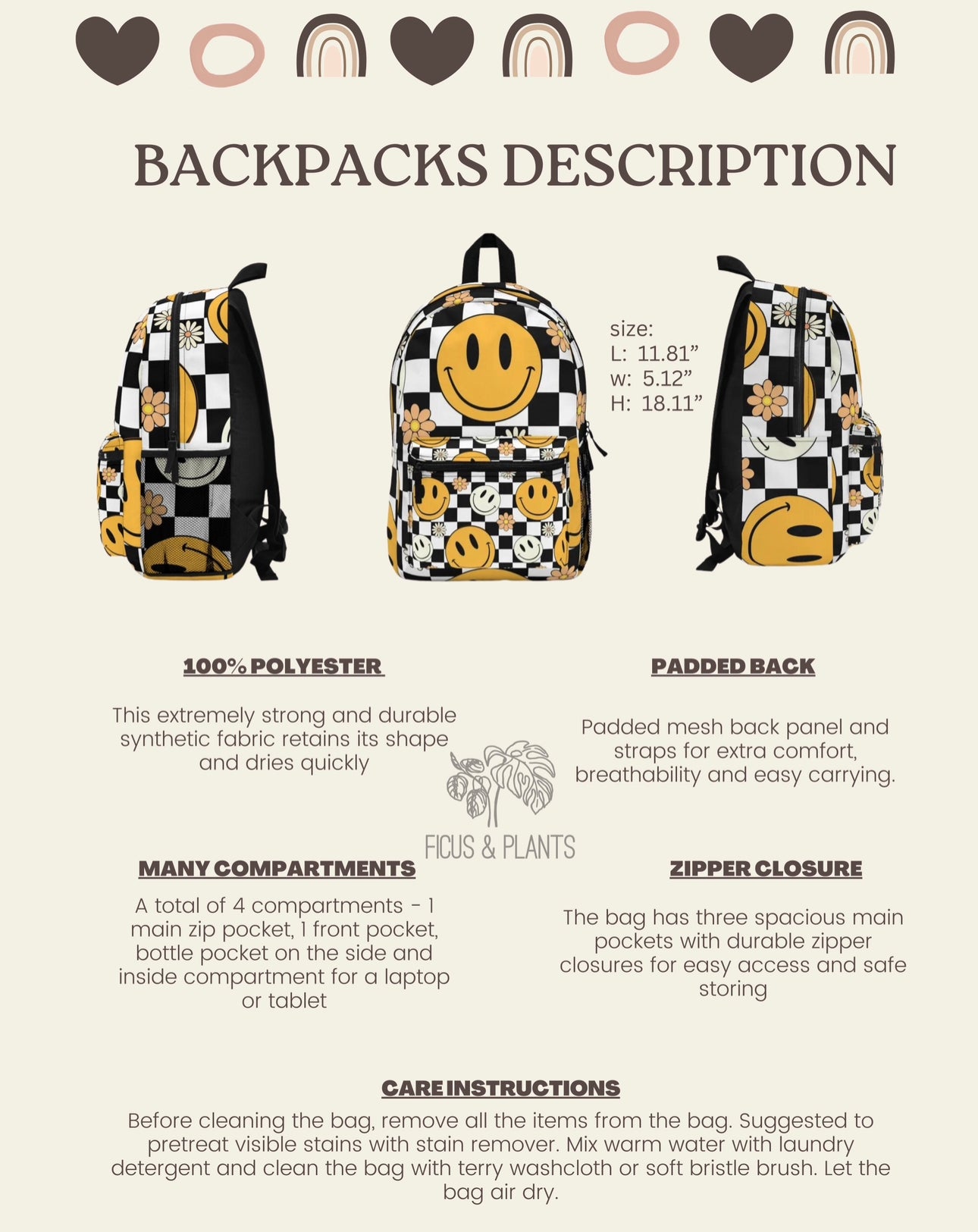 Sacred hearts Backpack for her. Back to school 2023 with this Mexican book bag. Golden, white, black and red backpack with holy hearts.