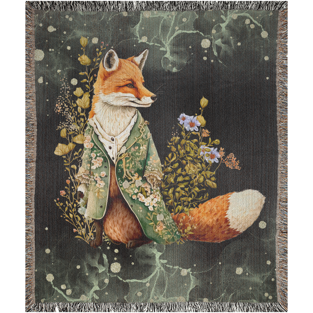 Fox and flowers Woven Blanket
