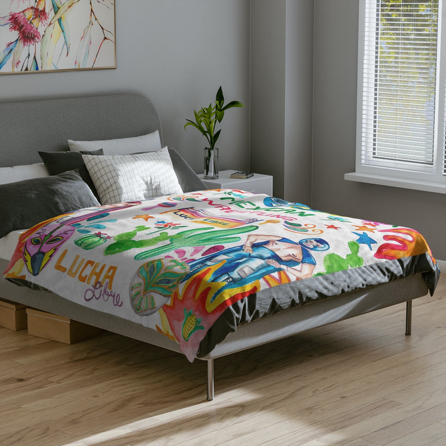 Lucha libre Blanket. Mexican wrestling blanket. Mexican folk home decor.