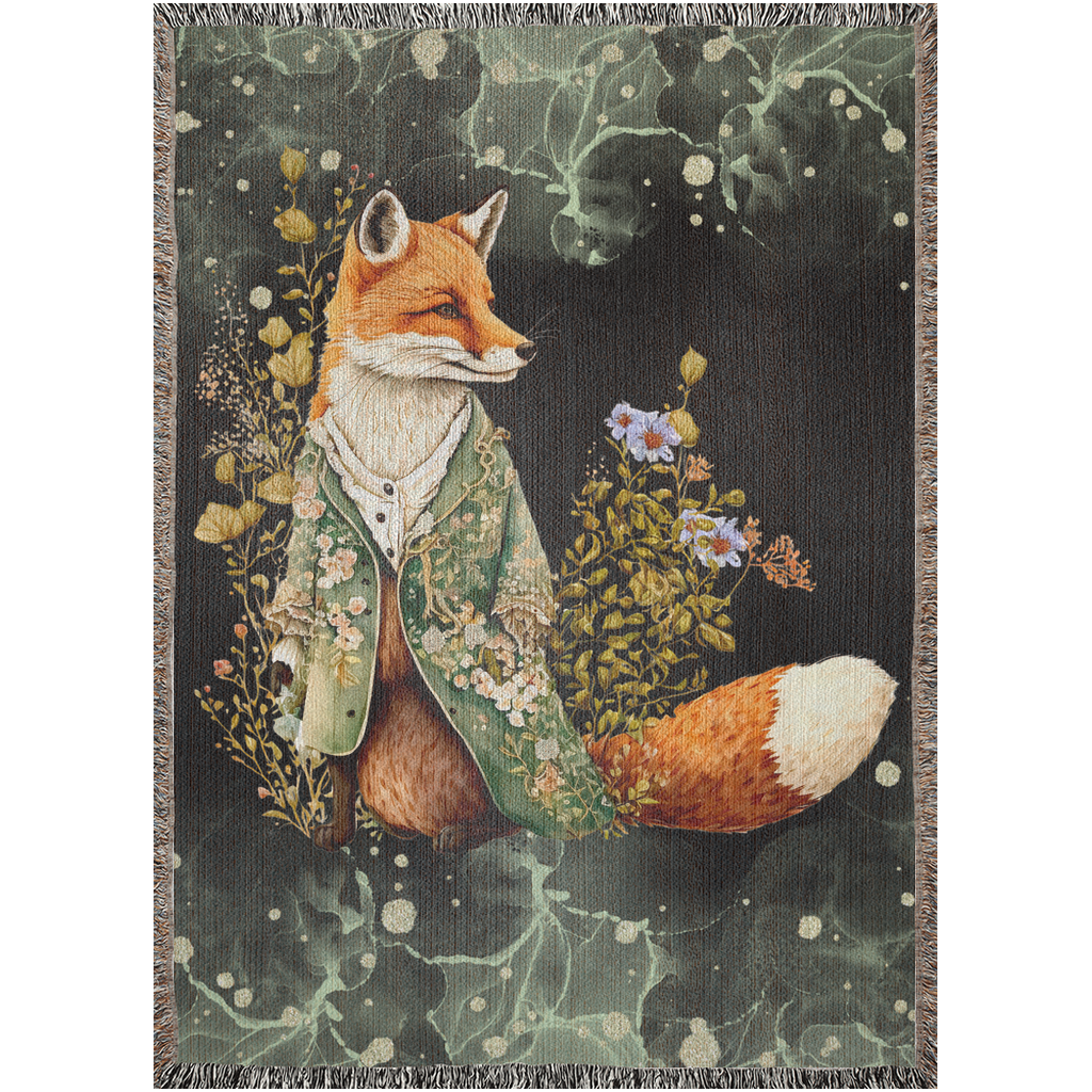 Fox and flowers Woven Blanket
