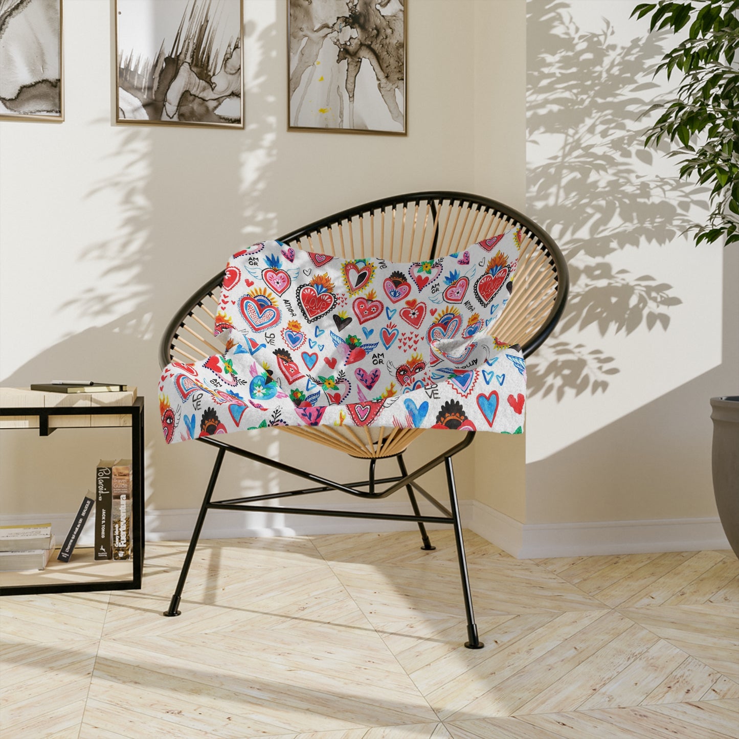 Cute sacred hearts Velveteen Minky Blanket. Sagrado corazon blanket for her. Mexican folk art