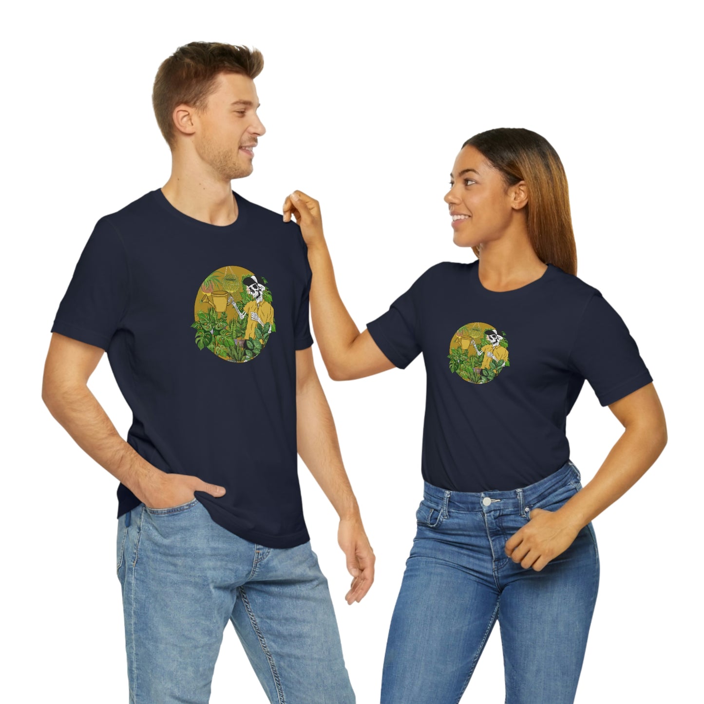 Plant lover skeleton Unisex Short Sleeve T shirt for plant daddy, gardener or horticulturist.