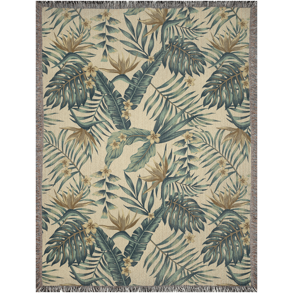 Monstera Leaves With Palm Woven Blankets. Tropical Throw Blanket. Plant Lover Gifts. Boho Plant Blanket