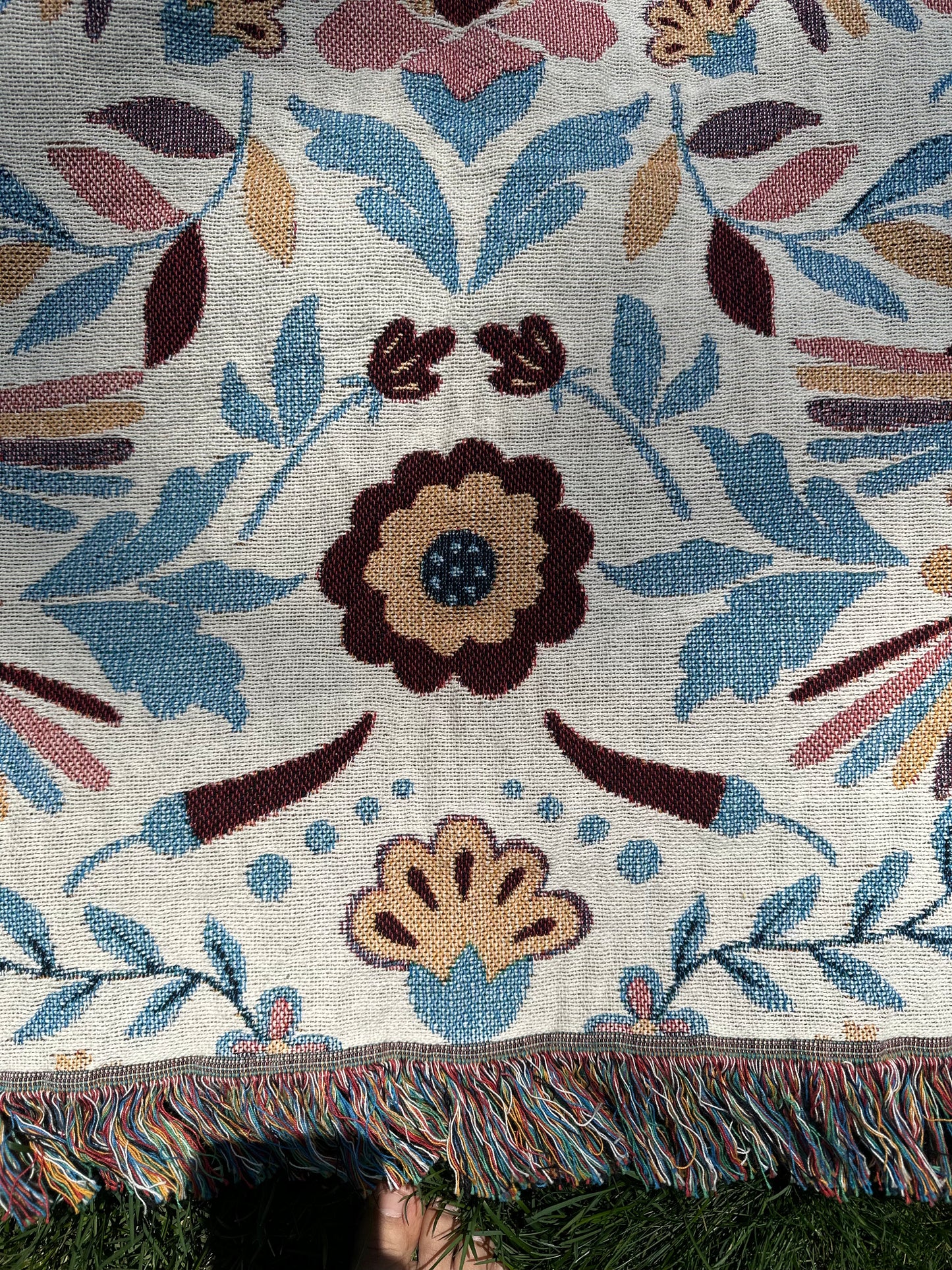 Mexican folk art with muted colors Woven Blankets. Modern Mexican home decor
