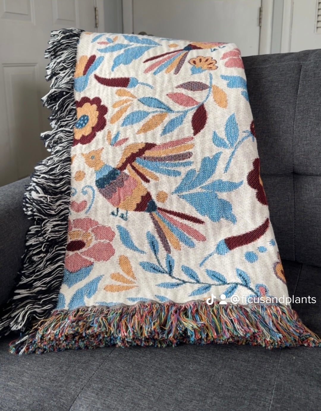 Mexican folk art with muted colors Woven Blankets. Modern Mexican home decor