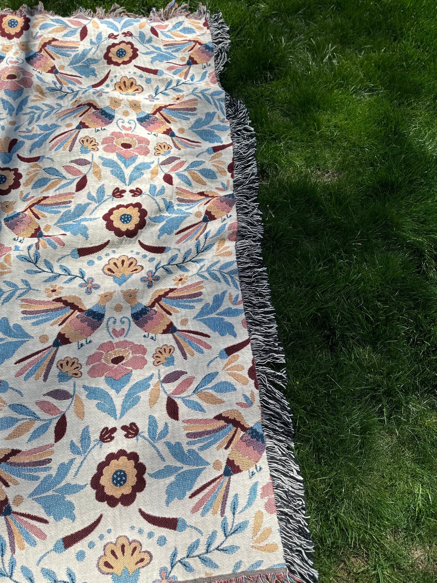 Mexican folk art with muted colors Woven Blankets. Modern Mexican home decor