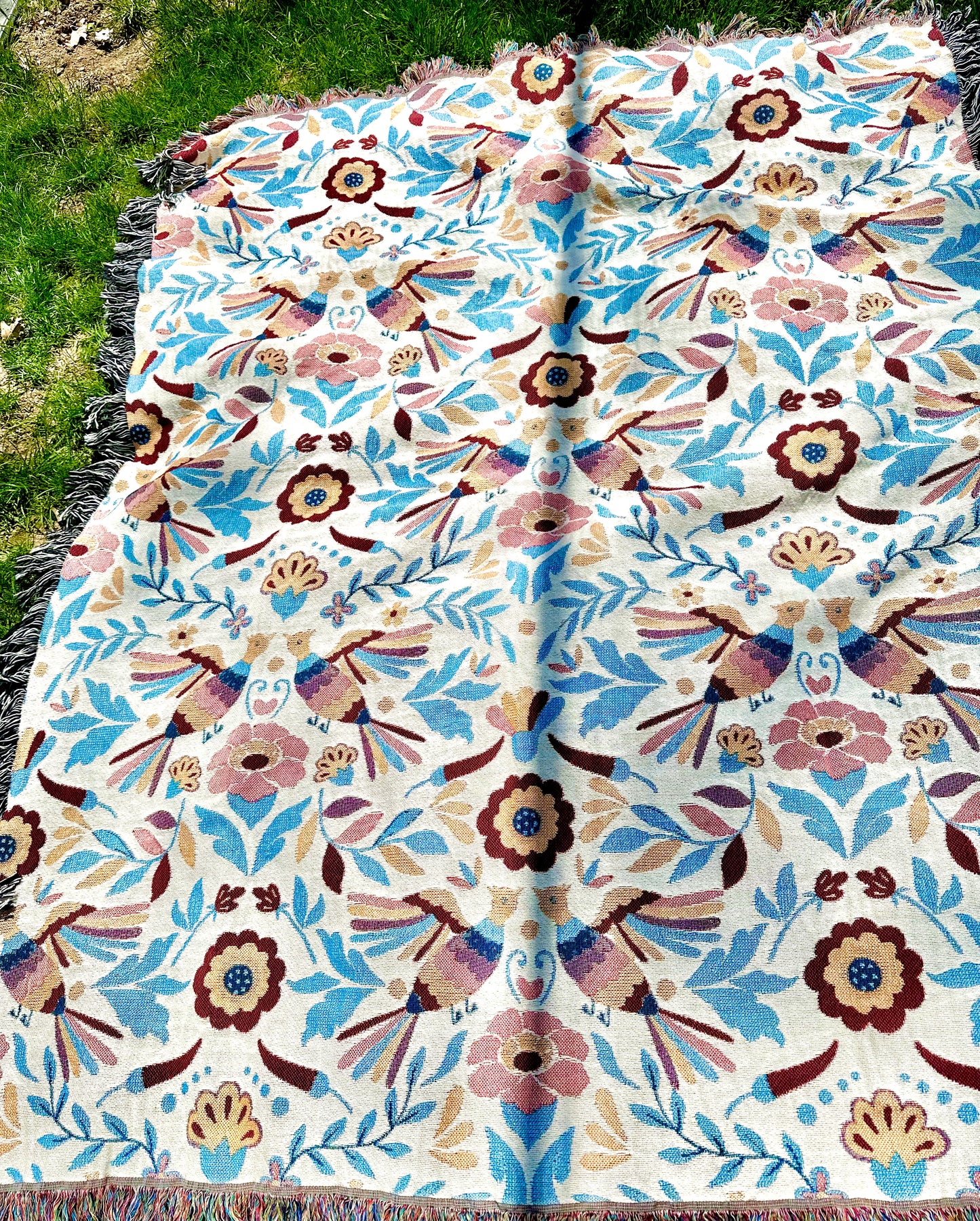 Mexican folk art with muted colors Woven Blankets. Modern Mexican home decor